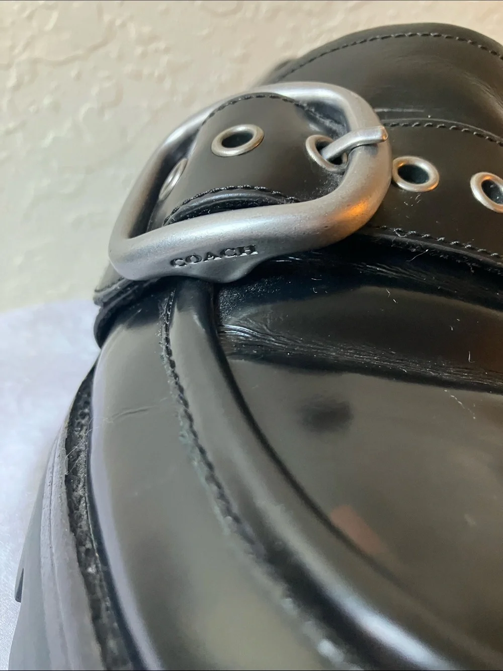 Coach: Black Grand (G2448) Leather Silver Tone Buckle Lug Loafer Slip-On Shoe- 9